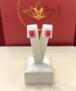 Brinco retangular pink 6x8MM