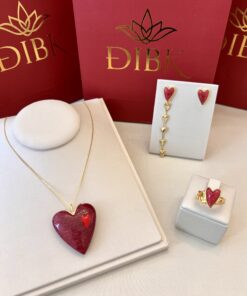 Conjunto coração feldspato vermelho
