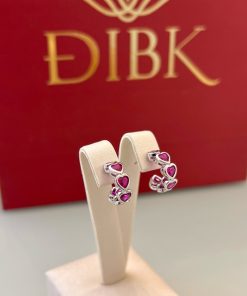 Brinco meia argola coração pink