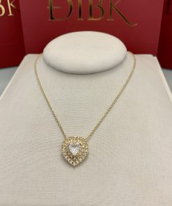 Colar coração cristal cravejado 40cm+9cm