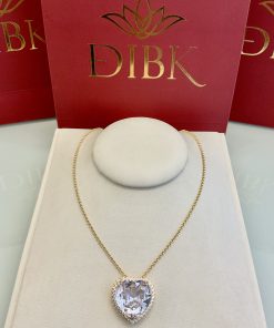 Colar coração cristal/cravejado 45cm+5cm