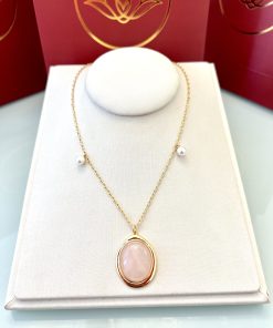 Colar quartzo rosa com pérola