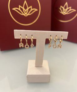 Brinco argola letra cravejada