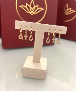 Brinco argola letra cravejada