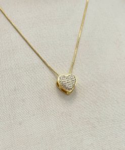 Colar pingente coração cravejado