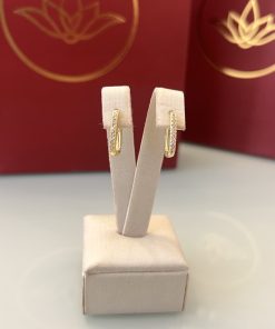 Brinco argola retangular cravejada