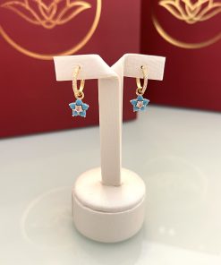 Brinco argola 2 em 1 flor azul