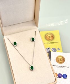 Conjunto oval jade verde/ moissanite