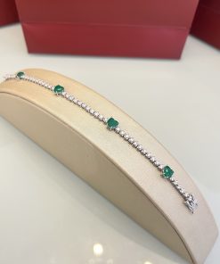 Pulseira riviera coração esmeralda  18cm