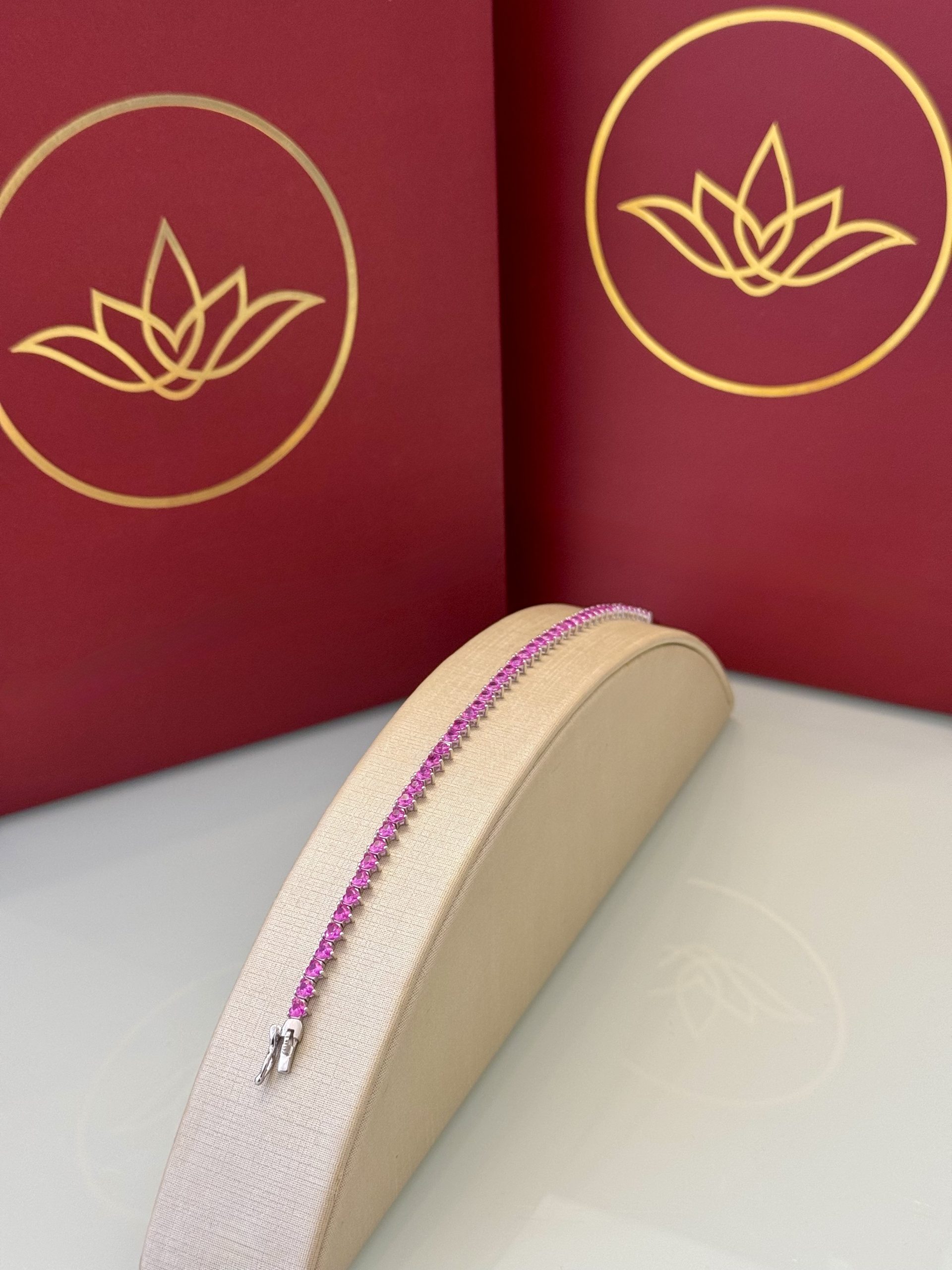Pulseira riviera coração safira pink