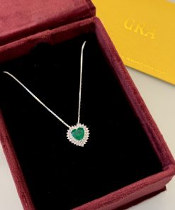 Colar coração esmeralda com moissanites