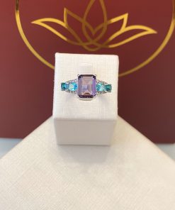Anel retângulos roxo/azul cravejado