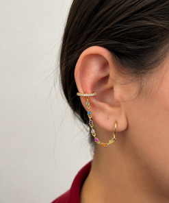 Brinco argola piercing corrente colorida 4cm