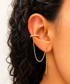 Brinco fio piercing cravejado 10cm