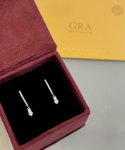 Brinco argola moissanite com pêndulo 3X3mm