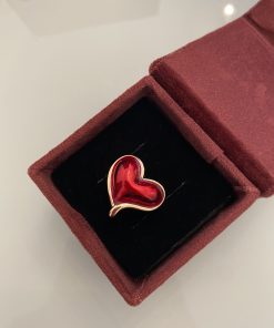 Anel coração esmaltado vermelho