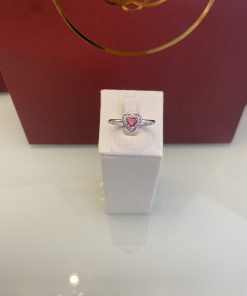 Anel coração vermelho cravejado
