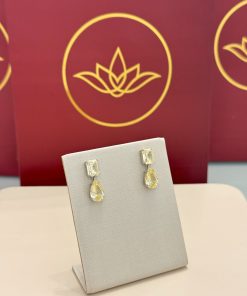 Brinco pêndulo retangular/ gota citrino
