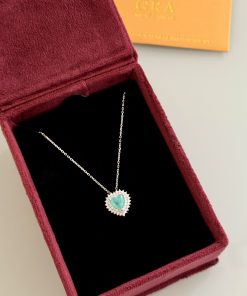 Colar coração turmalina 7x7mm/ moissanite