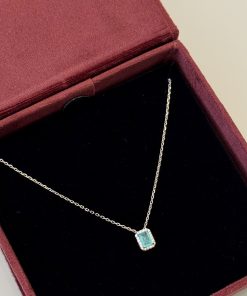 Colar retangular turmalina 6x4mm/ moissanite